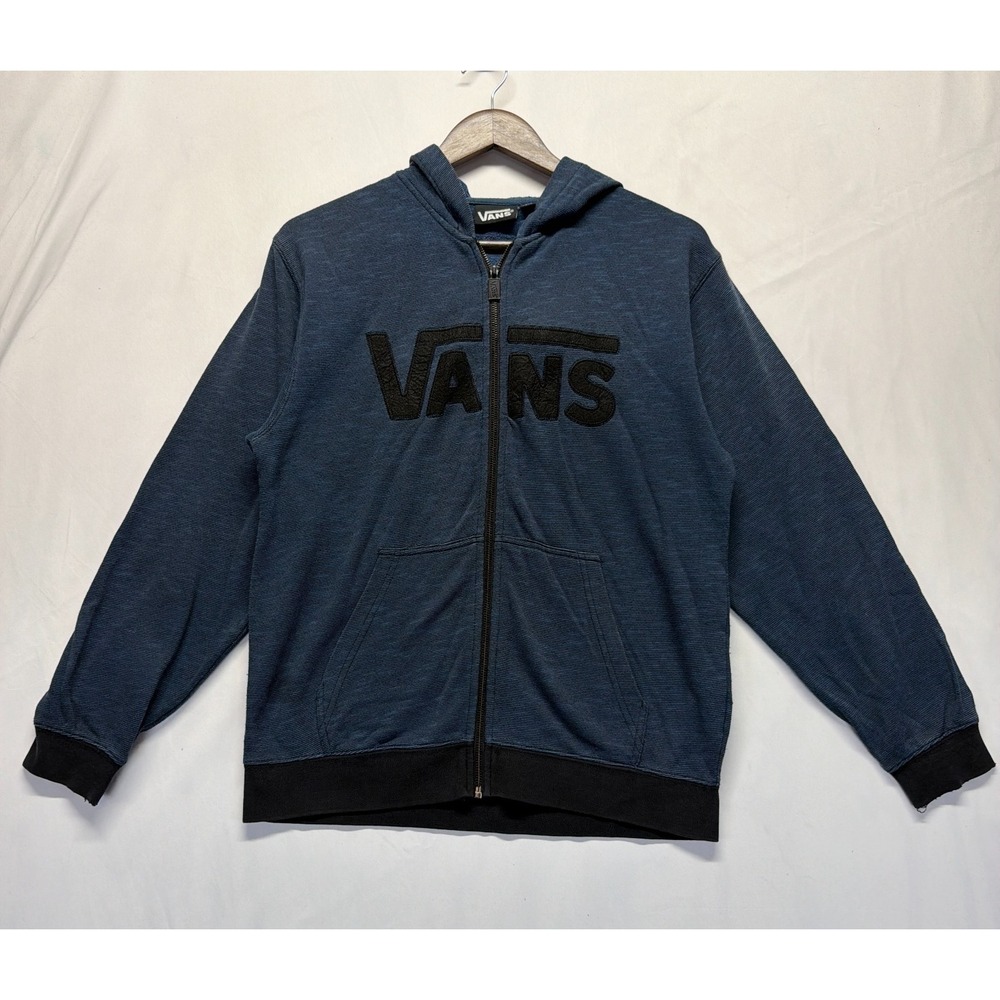 Vans Hoodie Mens XL Heather Blue Fleece Lined Rib Trim Embroidered Logo Full Zip